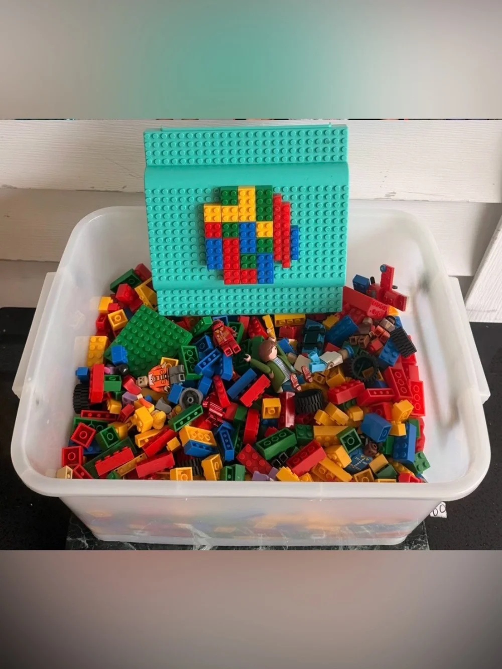 Teal Building Baseplate with Multicolor Bricks - Kids Toys